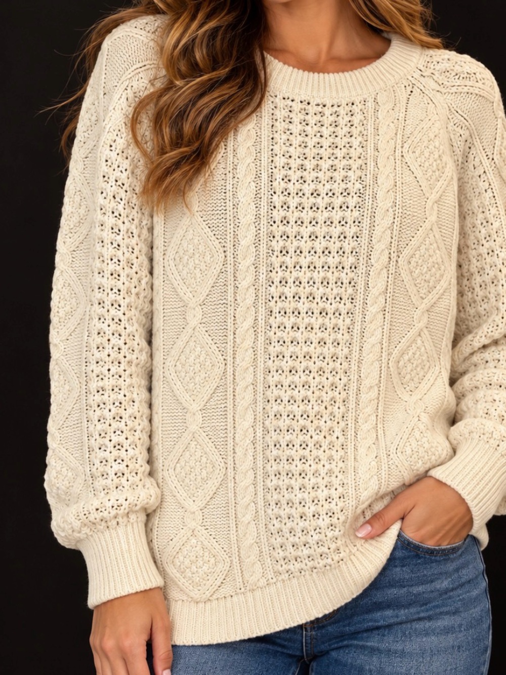 Women's Cream Cable Knit Sweater - Classic Cozy Style